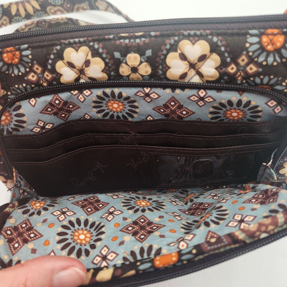 Vera Bradley Floral Canyon Pattern Crossbody Purse Bag Brown  6.5" x 9.5" x 1.5" - Picture 7 of 16